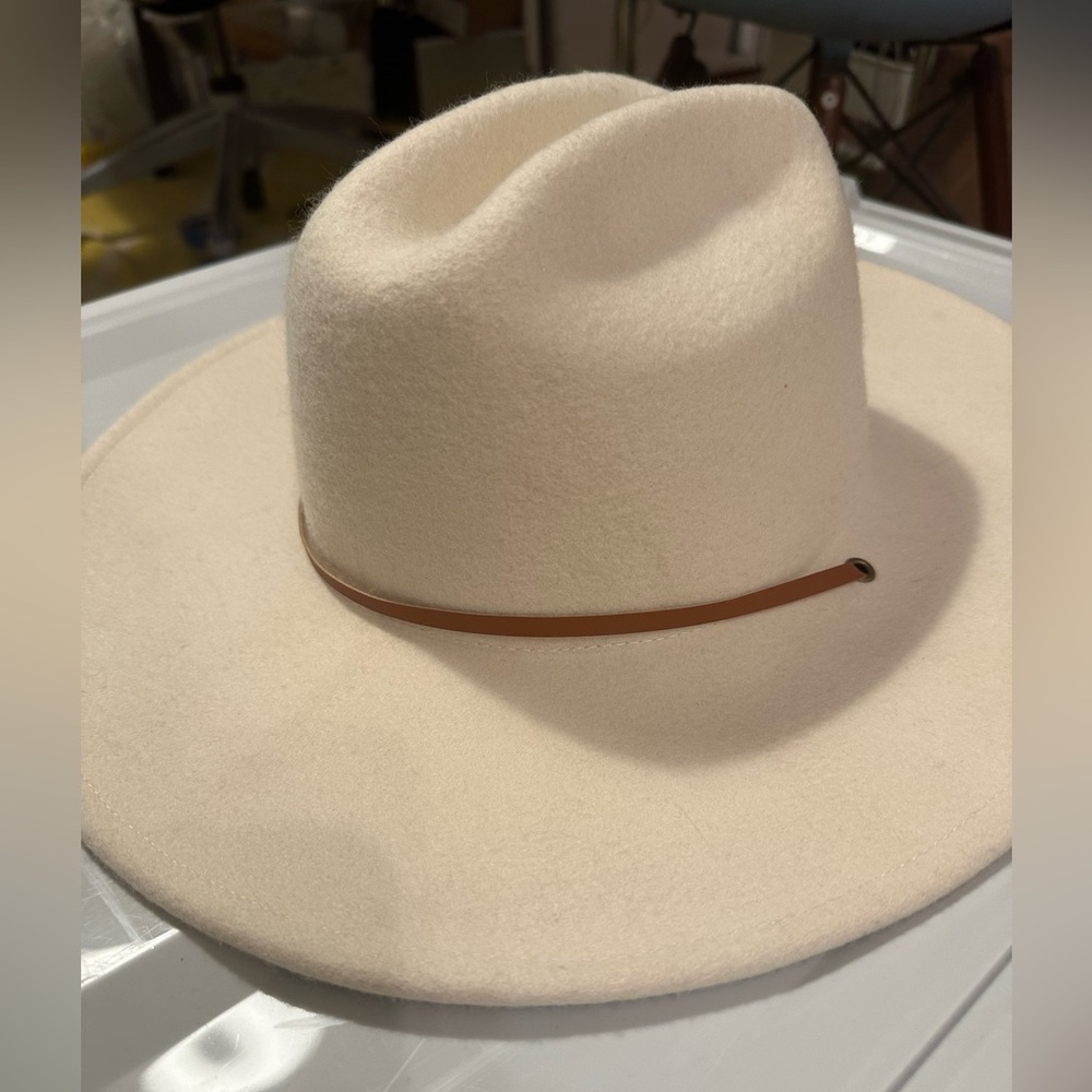 Anthropologie Cream Wool Rancher Hat with chin strap